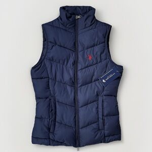 U.S. Polo Assn. Navy Blue Chevron Quilted Puffer Vest